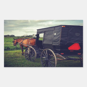 Pegatina Rectangular Anoche en una comunidad Amish, caballo Amish