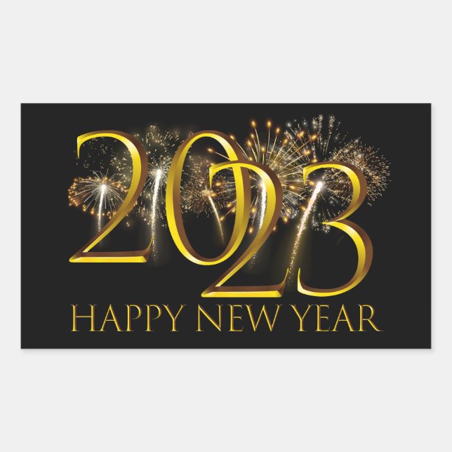 Pegatina Rectangular Años nuevos suministros para Fiestas 2023 Feliz Añ (Anverso)