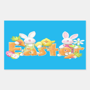 Pegatina Rectangular Antecedentes de Easter Bunny