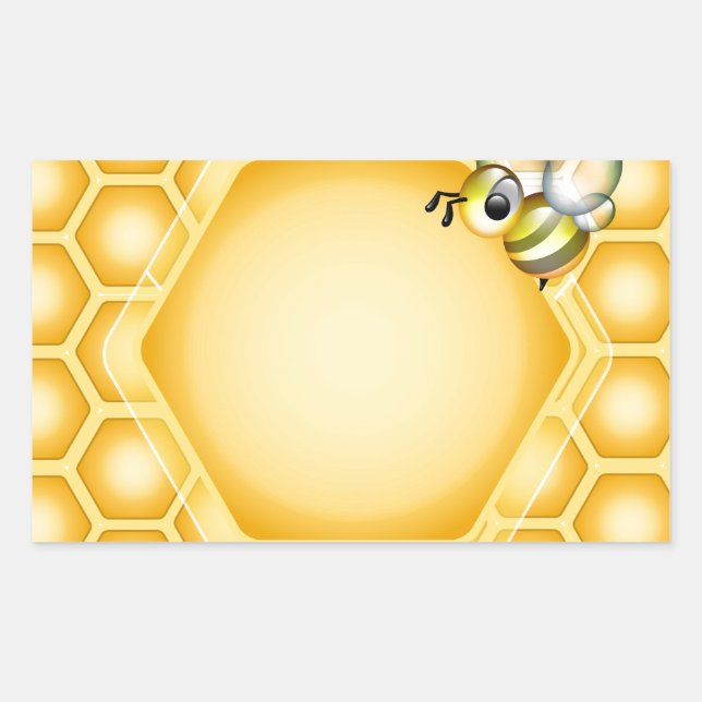 Pegatina Rectangular Antecedentes de mimbre con una linda abeja de miel (Anverso)
