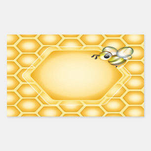 Pegatina Rectangular Antecedentes de mimbre con una linda abeja de miel