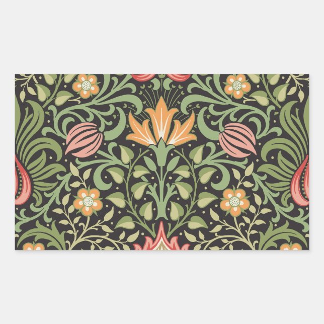 Pegatina Rectangular Antigüedad floral persa William Morris (Anverso)