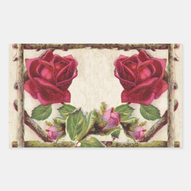 Pegatina Rectangular Antigüedad victoriana antigua rosa rústica (Anverso)