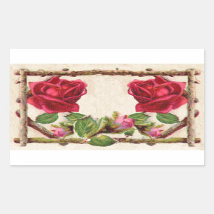 Pegatina Rectangular Antigüedad victoriana antigua rosa rústica