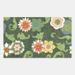 Pegatina Rectangular Antiguo patrón chino de cloisonné: jade verde