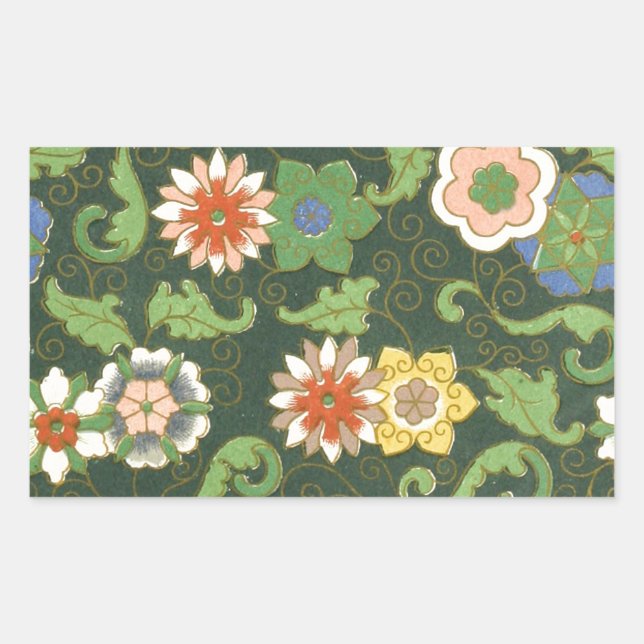 Pegatina Rectangular Antiguo patrón chino de cloisonné: jade verde (Anverso)