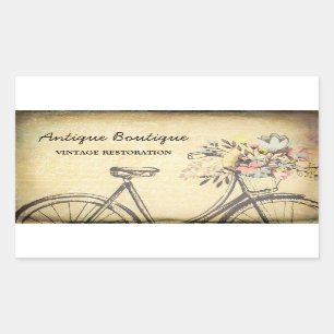Pegatina Rectangular Antiguo Tienda Restauración Vintage Bicicleta Flor