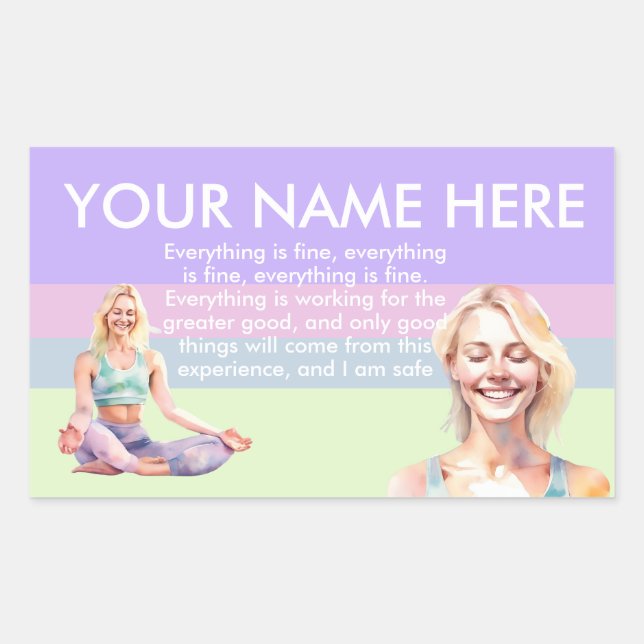 PEGATINA RECTANGULAR ANTISTRESS CALM SIP CALM PASTEL YOGA ZEN (Anverso)