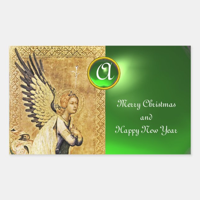 Pegatina Rectangular ANUNCIACIÓN ANGEL MONOGRAM, Esmeralda Verde (Anverso)