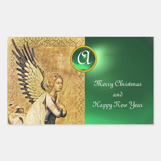 Pegatina Rectangular ANUNCIACIÓN ANGEL MONOGRAM, Jade Verde (Anverso)