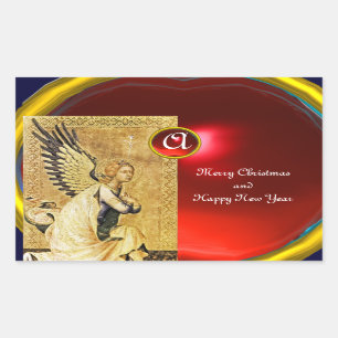 Pegatina Rectangular ANUNCIACIÓN ANGEL MONOGRAM, rubí rojo