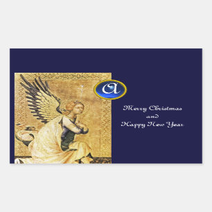 Pegatina Rectangular ANUNCIACIÓN ANGEL MONOGRAM, zafiro azul