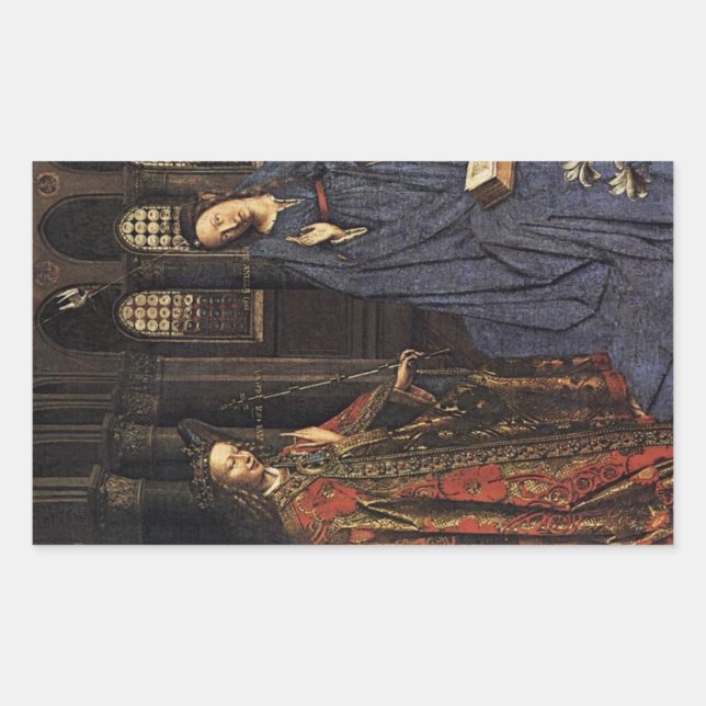 Pegatina Rectangular Anunciación de Jan van Eyck (Anverso)
