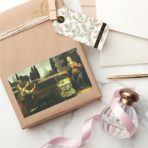 Pegatina Rectangular Anunciación del Señor de Leonardo da Vinci