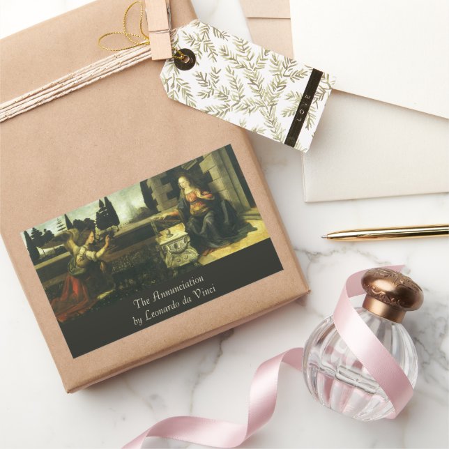 Pegatina Rectangular Anunciación del Señor de Leonardo da Vinci (Regalar)