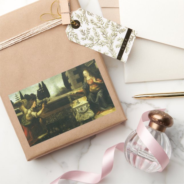 Pegatina Rectangular Anunciación del Señor por Leonardo da Vinci (Regalar)