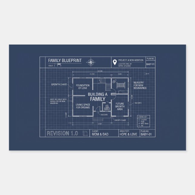 Pegatina Rectangular Anuncio de bebé con plano familiar (Anverso)