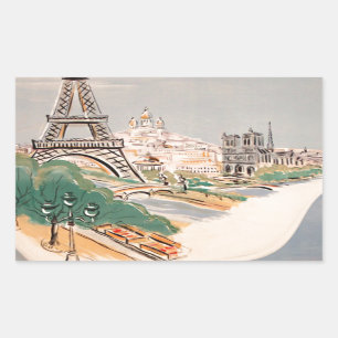Pegatina Rectangular Anuncio de Viajes Aéreos de la Torre Eiffel de Par
