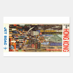 Pegatina Rectangular Anuncios de viaje de Vintage Hong Kong Airline