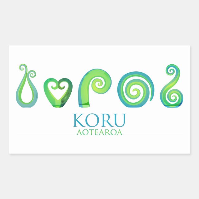Pegatina Rectangular Aotearoa Nueva Zelanda Koru - Verde (Anverso)