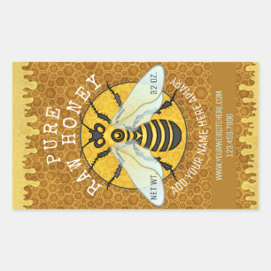 Pegatina Rectangular Apiary Honeybee Honey Jar Labels   Honeycomb Bee