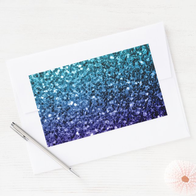 Pegatina Rectangular Aqua azul Ombre falso brillo destellos (Sobre)