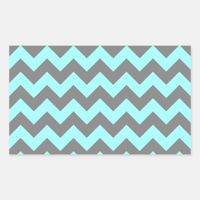 Pegatina Rectangular Aqua y Gray Zigzag (Anverso)