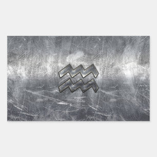 Pegatina Rectangular Aquarius Zodiac estilo de acero plateado perturbad