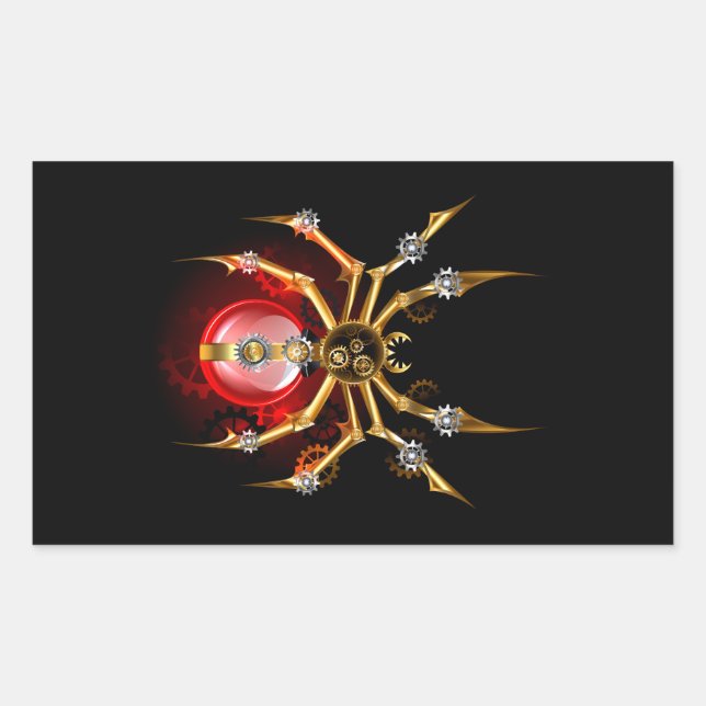 Pegatina Rectangular Araña de vapor sobre negro (Anverso)