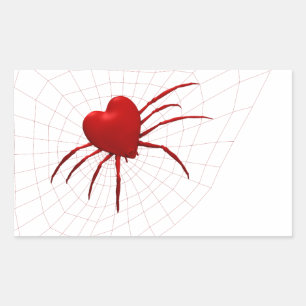 Pegatina Rectangular Araña del Corazón Rojo