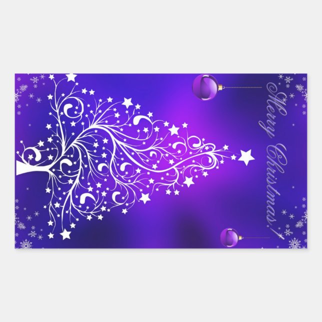 Pegatina Rectangular Árbol blanco de cerezos de navidad (Anverso)