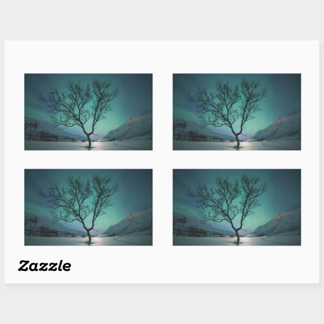 Pegatina Rectangular Árbol de luces boreales (Hoja)