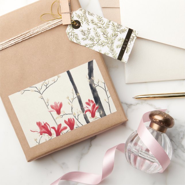 Pegatina Rectangular Árbol de Magnolia por Kobayashi Kokei, Naturaleza  (Regalar)