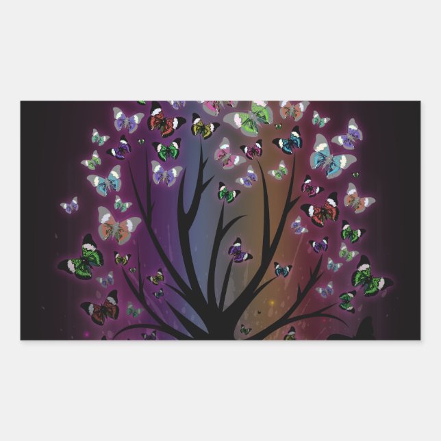 Pegatina Rectangular Árbol de mariposa (Anverso)