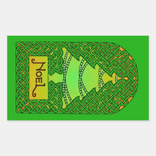 Pegatina Rectangular Árbol de Navidad Celta - Verde