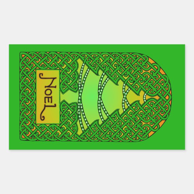 Pegatina Rectangular Árbol de Navidad Celta - Verde (Anverso)