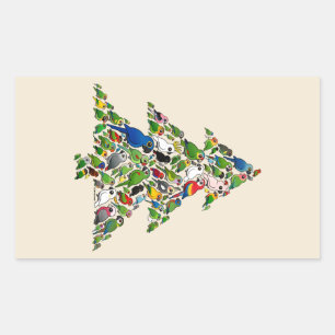 Pegatina Rectangular Árbol de Navidad de loros