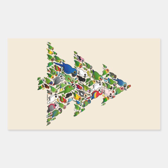 Pegatina Rectangular Árbol de Navidad de loros (Anverso)