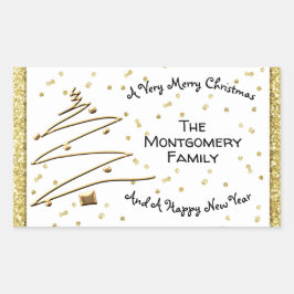 Pegatina Rectangular Árbol de Navidad dorado
