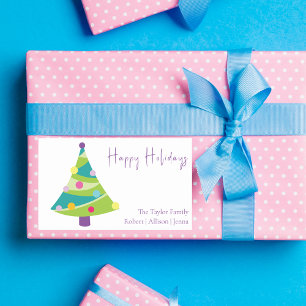 Pegatina Rectangular Árbol de Navidad moderno y caprichoso   Nombre de 