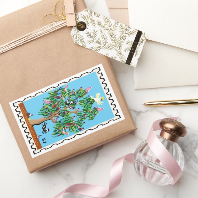 Pegatina Rectangular árbol de Navidad pájaros Navidad australiana (Regalar)