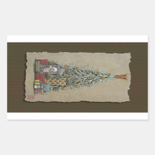 Pegatina Rectangular Árbol de navidad y presentes