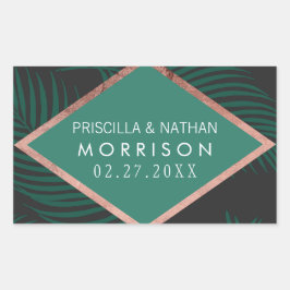 Pegatina Rectangular Árbol de palmeras verde deja Boda de oro Rosa negr