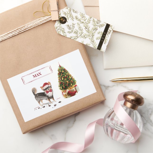 Pegatina Rectangular Árbol de perros divertido de Navidades graciosos d (Regalar)