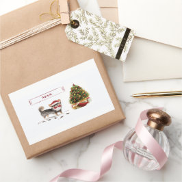 Pegatina Rectangular Árbol de perros divertido de Navidades graciosos d