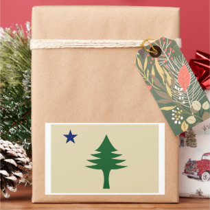Pegatina Rectangular Árbol de pino y bandera de la estrella 1901 del es