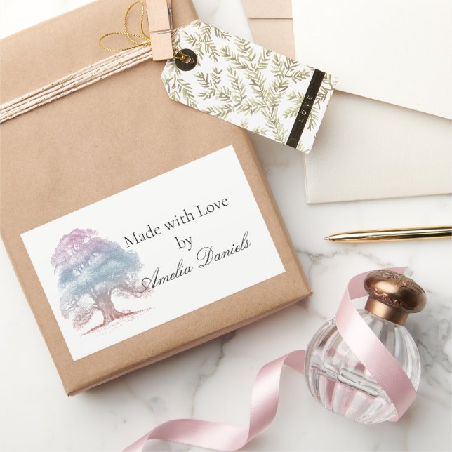 Pegatina Rectangular Árbol de roble hecho con amor (Regalar)