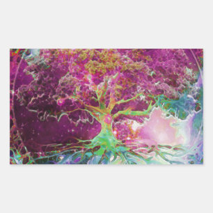 Pegatina Rectangular Árbol de vida de color arcoiris
