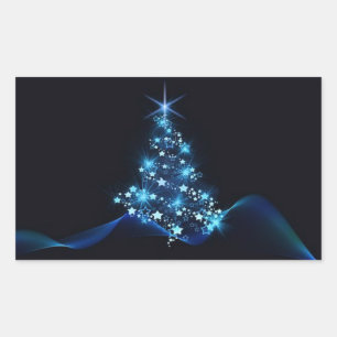 PEGATINA RECTANGULAR **ÁRBOL ELEGANTE Y AZUL PARA NAVIDADES**