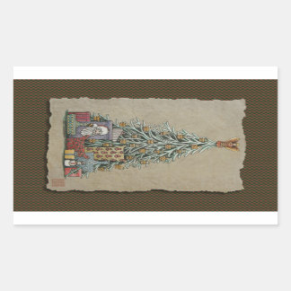 Pegatina Rectangular Árbol y regalo de Navidad